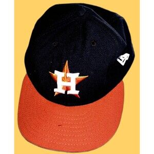 Houston Astros Size 8 Fitted New Era 59FIFTY Official On-Field Cap Navy Orange